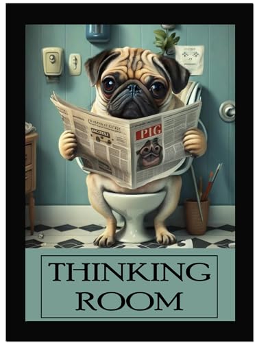 Image of Funny Bathroom Wall Decor Frame | Thinking Room Quote Wall Art Framed Poster for Washroom Decoration | Humorous Toilet Wall Hanging for Bathroom, Hotel, Cafe & Home Decor | A4 Size (13.6 x 10.2 Inch)