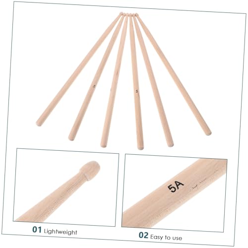 Mikinona 3 pares de baquetas para batería madera beige miniatura 3