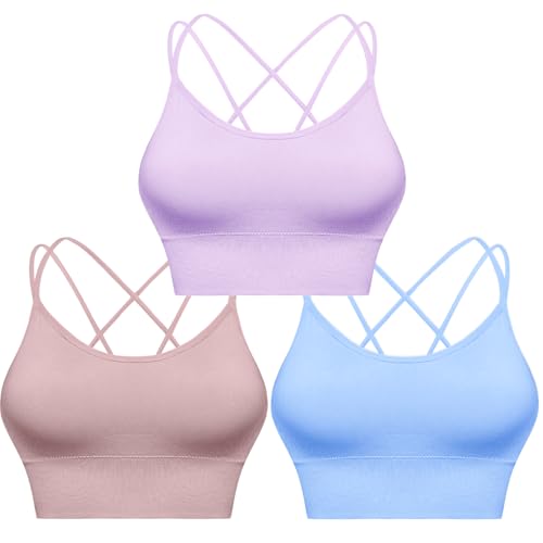 Image of Sykooria 3 Pack Strappy Sports Bra for Women Sexy Crisscross for Yoga Running Athletic Gym Workout Fitness Tank Tops
