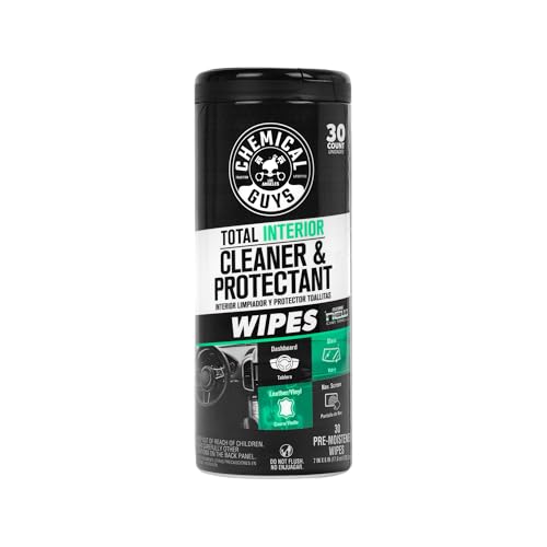 Chemical Guys Total Interior New Car Smell Cleaner & Protectant Wipes All-in-One Interior Cleaning Wipes for Dashboards Vinyl Leather Fabric & Glass Cleans & Protects New Car Scent 30 Ct