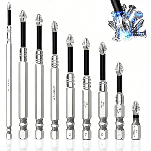 High Magnetic Screwdriver Drill Bit Set Anti Slip Magnetic Electric Screwdriver Set Strong Magnetic Durability Screwdriver Drill Bit Set 25 50 65 70 75 90 100 120 150mm for Impact Driver (9Pcs)