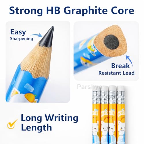 Image of KiddieWorld Cute Cartoon HB Pencils Set for Kids (24 Pencils) | Triangle Grip, Dark Writing, Break Resistant Lead | School, Homework, Drawing, Birthday Return Gift Set