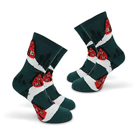 Womens 2 Pairs Pattern Socks Crew Socks Cotton Knit Christmas Gift Socks With Moisture Wicking (Christmas, S) Cover