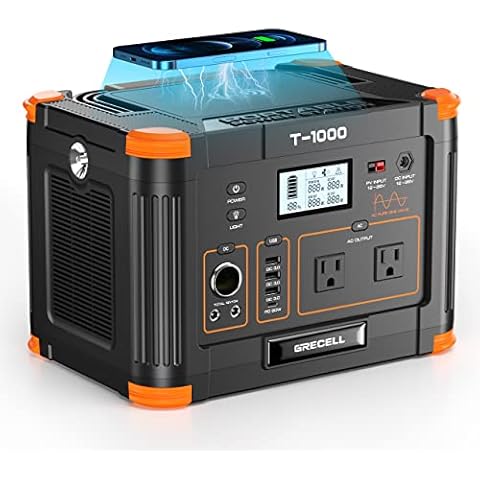 Portable Power Station 1000W (Peak 2000W), GRECELL 999Wh Solar Generator with 60W USB-C PD Output, 110V Pure Sine Wave AC Outlet Backup Lithium Battery for Outdoors Camping Travel Hunting Home Cover