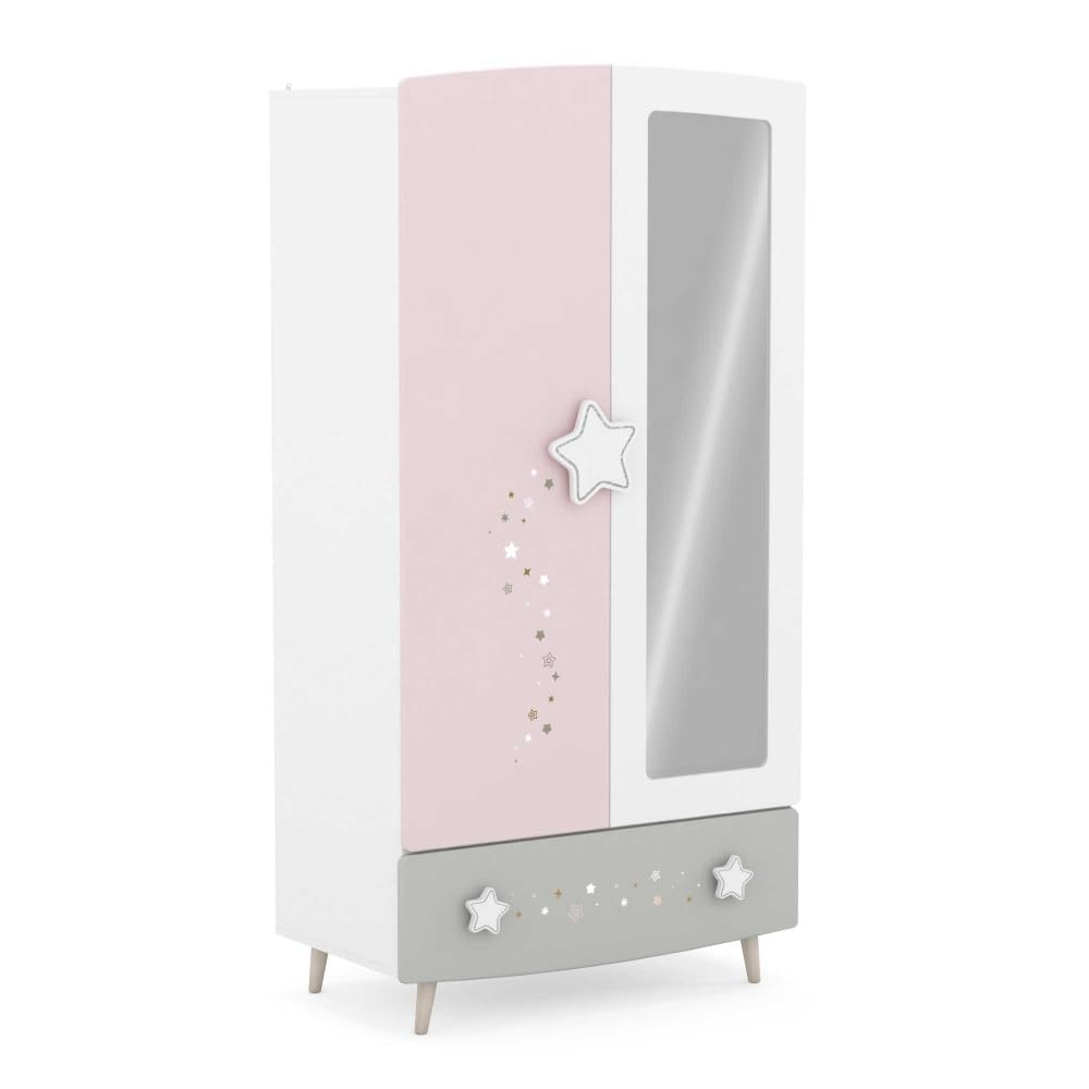 Befara Guardaroba Cosmos per Bambini, Bianco Opaco/Grigio/Rosa, Armadio