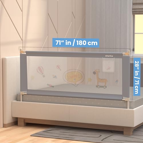 Image of Cherilo Bed Railing for Baby Safety - Foldable & Height Adjustable Railing for Safety, 180cm x 73cm Side Protector, Collapsible Baby Bed Protector Side Walls - Grey (Pack of 1)
