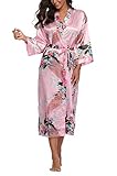 Women's Kimono Robe Peacock & Blossom Robe Wedding Satin Bathrobe Nightgown