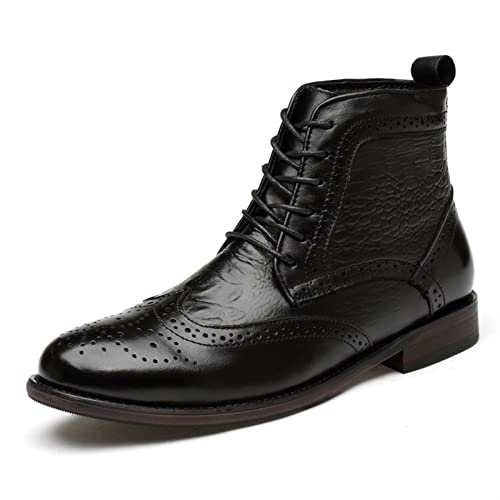 Botas de vestir para hombre en cuero de vaca brogue con grabado estilo cocodrilo