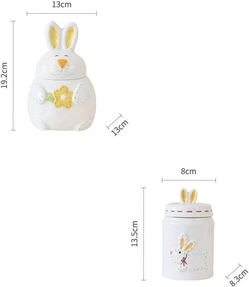 Easter Cookie Jar,Glass Cookie Jars with Lids,Ceramic Cookie Jars for Kitchen Counter Decorative,Easter Candy Jar with Rabbit Ears Lid,Easter Decor for Office Desk Home Spring Decor(Both)