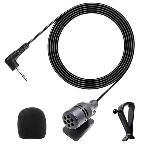 Externe 3,5 mm Mikrofon Kompatibel mit JVC, Kenwood, Sony, Alpine–Plug-and-Play Auto Mikrofon mit Clip und Halterung, 3m Kabel, Freisprechkit für Autoradio, Bluetooth