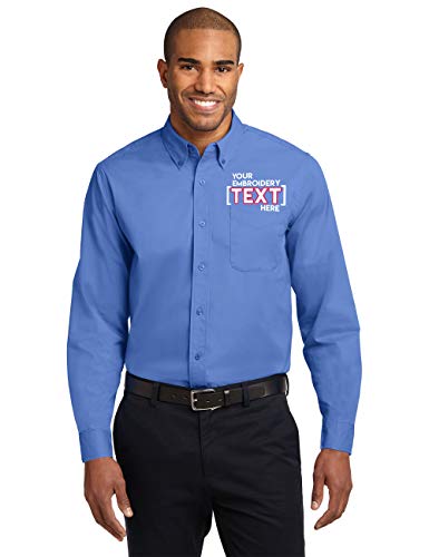 Custom Long Sleeve Button Up Shirts for Men - Add Your Text - Personalized Embroidery Button Down Easy Care Shirts