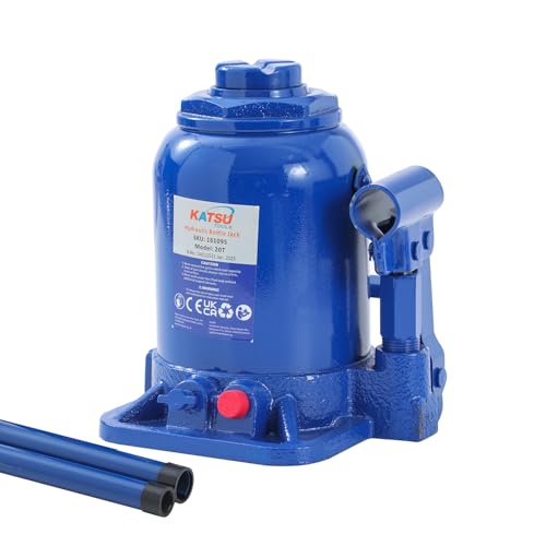 KATSU Tools Low Profile Stubby Hydraulic Bottle Jack 20 Ton Heavy Duty Lifting Jack for Auto Repair Vehicle Maintenance