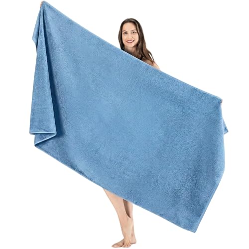 SALBAKOS Luxury 100% Turkish Cotton Bath Sheets 40x80 in Oversized Extra Large Bath Towels | Premium Hotel Quality Thick Soft Absorbent Turkish Towel for Spa Beach (Pack of 1, Blue, Jumbo Bath Sheet)