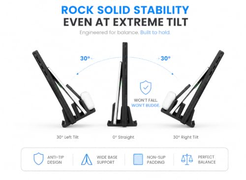 Image of 2-Slot Vertical Laptop Holder with Scratch-Proof Cushioning - Heavy-Duty Multi-Device Holder for All Macbooks and Gaming Laptops, Tablets, mobiles and Keyboards (Plastic Matte Black Finish)