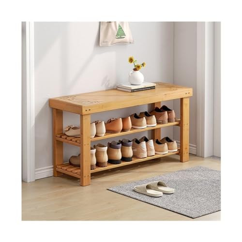 Banco Zapatero de Entrada con Almacenamiento, Zapatero de 2/3 Niveles en Estilo Sencillo para Pasillo, Sala de Estar, Dormitorio, Color Natural (90x25x45cm)