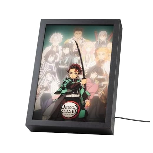 Grupo Erik Cuadro Demon Slayer Manga - Marco Anime Guardianes de la noche Luz Led, Cuadros Decoracion Dormitorios | Lampara Escritorio: 3 Tonos de Luz y 5 Niveles de Brillo, 20x28cm