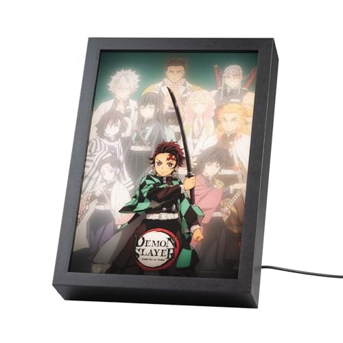 Grupo Erik Cuadro Demon Slayer Manga - Marco Anime Guardianes de la noche Luz Led, Cuadros Decoracion Dormitorios | Lampara Escritorio: 3 Tonos de Luz y 5 Niveles de Brillo, 20x28cm