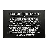 Engraved Never Forget That I Love You in Black Aluminum Wallet Card for Husband, Valentine’s Day Gift for Him or Her,Anniversary and Birthday Keepsake