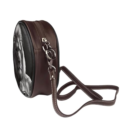 Lion Women'S Leather Shoulder Round Bag, Fashion Wallet Round Crossbody Clutch Bag3