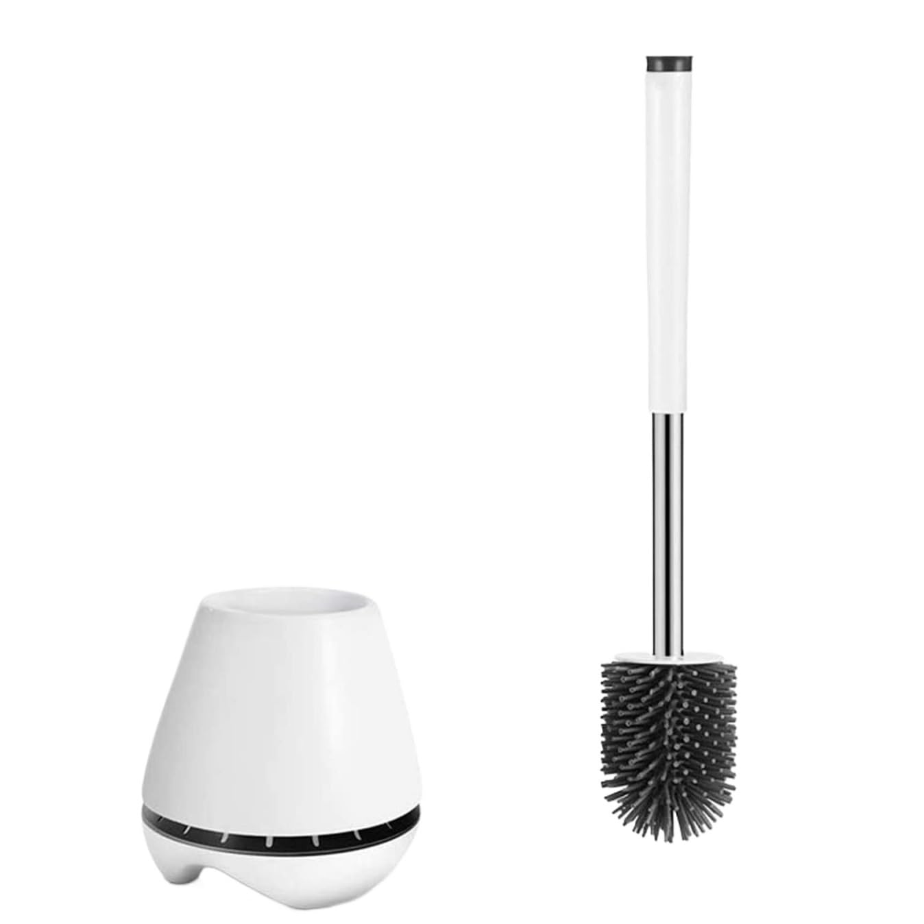 Brosse pour Cuvette de Toilette avec Manches en Acier Inoxydable, Poils en Silicone et Base Creuse (Ensemble de brosses).
