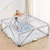 Foldable Baby Playpen, Yobear Large Playpen for Babies and Toddlers with 50 PCS Ocean Balls & 2 Handles, Indoor & Outdoor Kids Safety Play Pen Area, Portable Travel Play Yard (79' × 71', Grey)