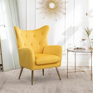 Roundhill Furniture Sovarol Velvet Button-Tufted Wing Back Accent Chair, Yellow