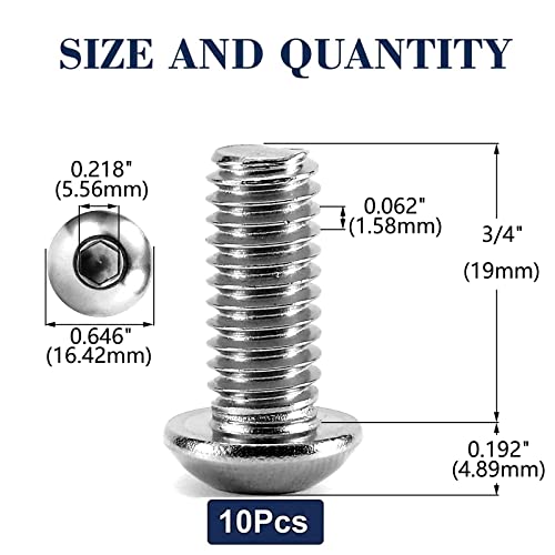 Image of 3 /8-16 x 3 /4 inch Button Head Socket Cap Bolts Screws, 10Pcs 304 Stainless Steel 18-8, Allen Hex Drive, Bright Finish by SG TZH(with Hex Spanner)