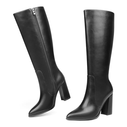 Zzheels Go Go Boots for Women Chunky Tall Boots Closed Toe Boots for Women Knee High with Side Zipper2