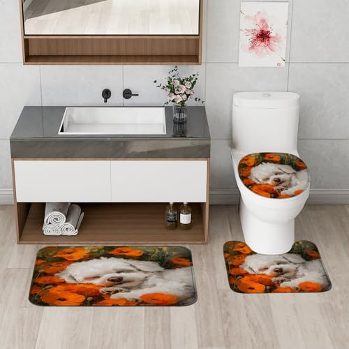 Ensemble rideau de douche imperméable et tapis antidérapant coquelicot