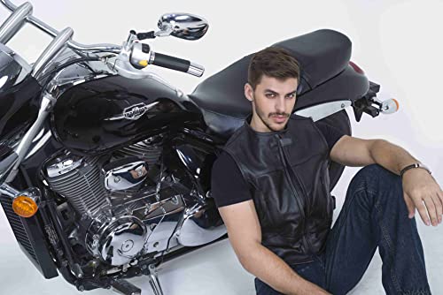 Wicked Stock Leather Vest Men-Full Grain Leather-Motorcycle Vests For Men-Leather Biker Vest-Bulletproof Style Vest Black #TOP6