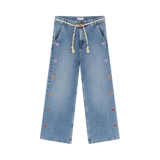 Mira Mikati, Straight Leg Jean With Heart Embroideries, 4-6, Mid Blue