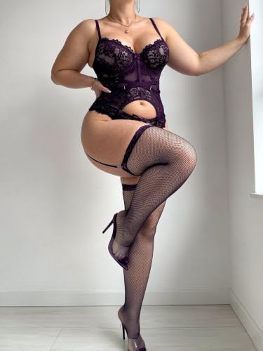 Image of Alrovetoney Sexy Lingerie Set 4pcs Teddy Bodysuit With Bra And Panties & Thigh Highs Corset Bodysuit XS-3XL