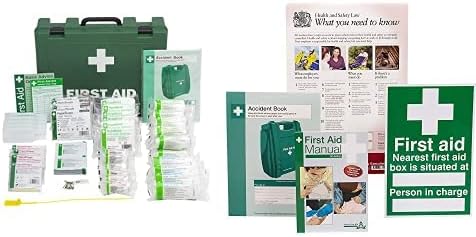 Safety First Aid Workplace First Aid Kit (Large 21-50 Persons) Economy HSE-Compliant with Inspection Tags, Accident Book, Wall Bracket, Extra Plasters