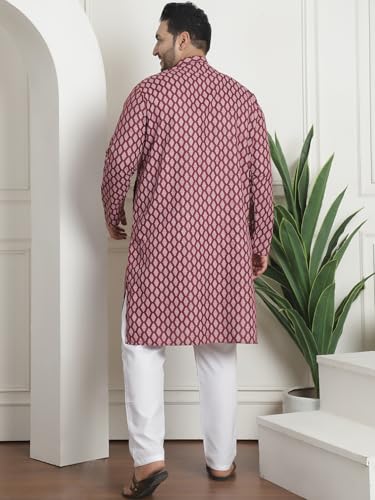 Sojanya Plus (Since 1958) Men's Cotton Blend Printed Kurta with White Churidar Pyjama4