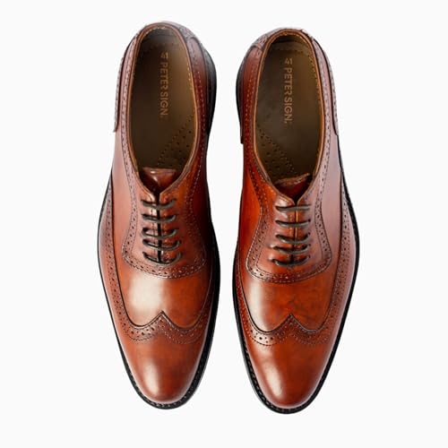 Wing Tip Dress Shoes Men | Genuine Leather Oxford Style Men's Dress Shoes Lace Up Comfortable Rubber Sole