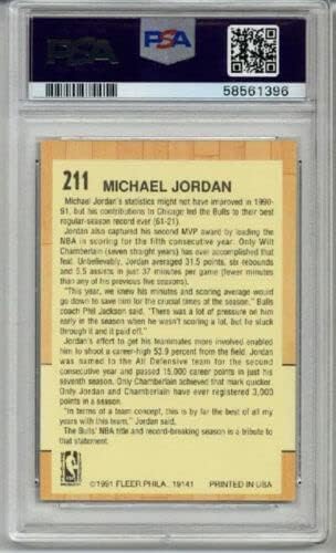 1991 FLEER #211 MICHAEL JORDAN BASKETBALL CARD CHICAGO BULLS PSA 9 MINT LOW POP