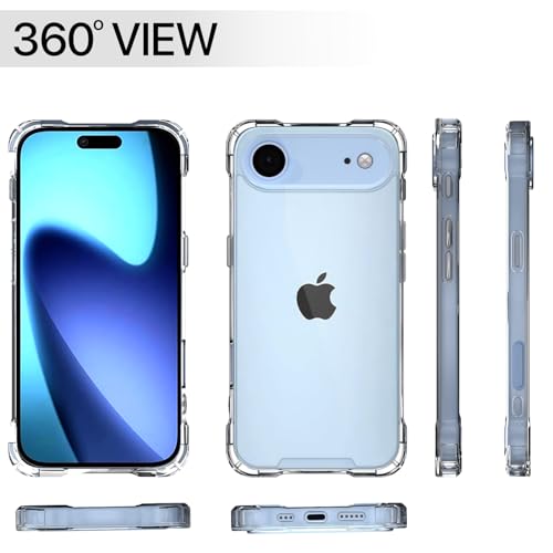 Image of Amazon Basics Back Cover for iPhone 17 Air PC + TPU Clear Transparent Raised Edges Shockproof Protective Phone Bumper Case (Transparent)