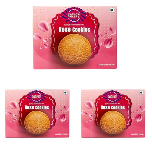 Image of Karachi Bakery Rose Flavour Cookies 400gm | Delicious Snack | Tea Time Snack | Vegetarian (Pack of 3)