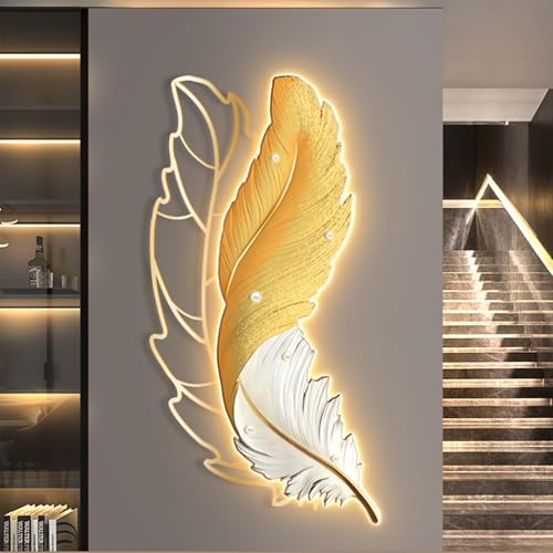 Tableau plume LED LUVEQLSIT jaune 80cm pour illuminer un couloir ou salon sombre