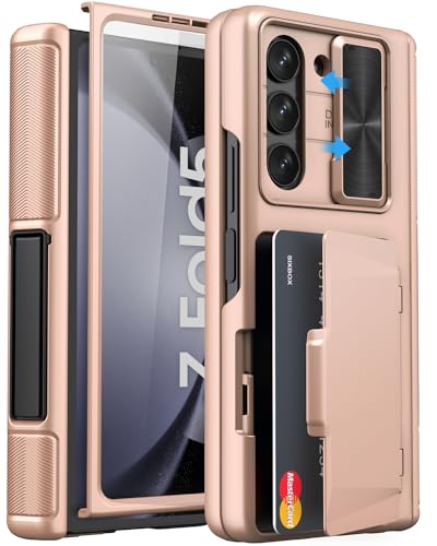 SIXBOX for Samsung Galaxy Z Fold 5 Case with Stand, Card Holder, Rose Gold