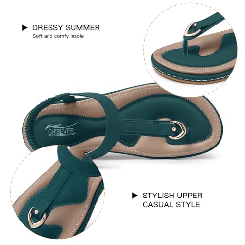 Image of SHIBEVER Womens Sandals Summer Flat: Dressy Casual T-Strap Flip Flop Thong Flats Sandals - Comfortable Walking