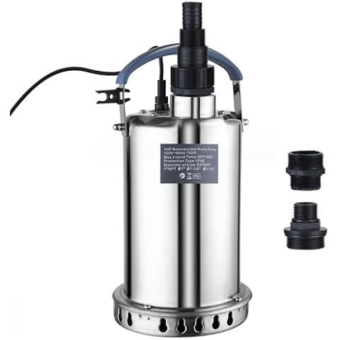 PANRANO 1 HP Sump Pump Submersible 3500 GPH Water Pump for Pool Draining, Full Stainless Steel, Clean Dirty Water Removal from Basement Garden Pond Sump Pit Hot Tub with Adapters Cover