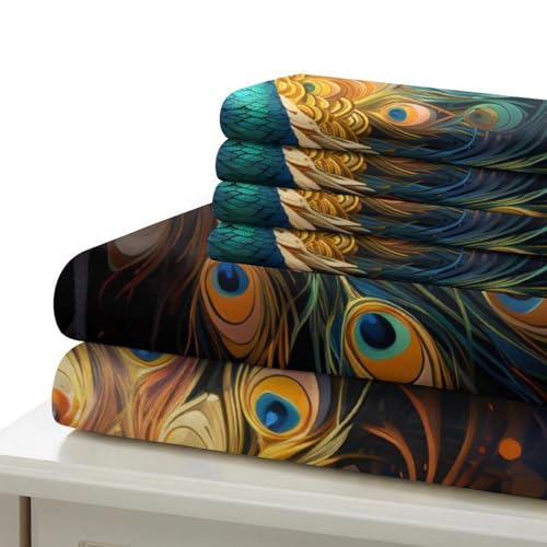 Parure de lit paon 3 pièces King en microfibre avec 2 taies d'oreiller - 7