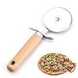 🍕 CORTADOR DE PIZZA PROFESIONAL: cortapizzas original con acabado de acero inoxidable y madera, con rueda afilada perfecto para cortar de manera profesional pizzas finas, crujientes o gruesas con muchos ingredientes y bordes rellenos.