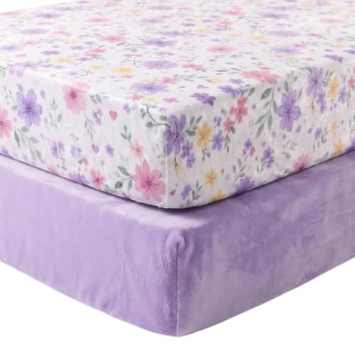 Image of AMROSE 2 Pack Flannel Fleece Crib Sheets, Blossom