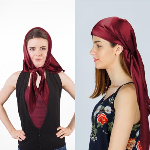 Bewudy 35" Large Square Satin Head Scarf, Silk Scarf for Women Hair Bandana Scarves for Hair Wrapping and Sleeping at Night4