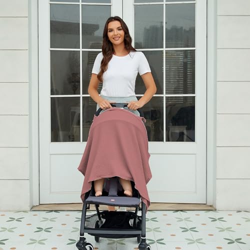 Nursing Cover for Baby Breastfeeding with Rigid Hoop, Breathable Soft 100% Muslin Cotton, Baby Breast Feeding & Pumping Apron (Wine red)