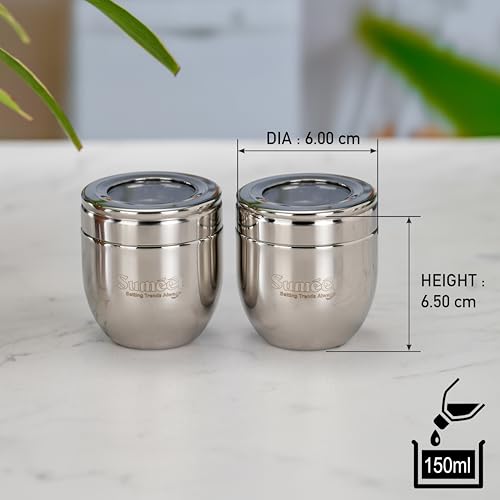 Image of Sumeet Stainless Steel Conical Shape Canisters /Dabba /Storage Containers for Kitchen with See Through Lid, Set of 6 Pcs, 150ml Each, 6cm Dia, Silver