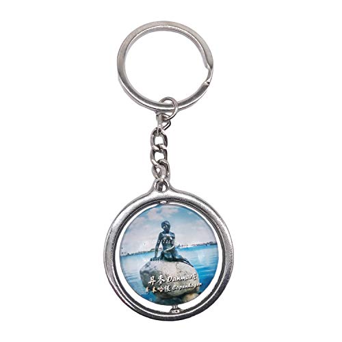 Copenhague Danemark 3D Verre Cristal Porte-clés Porte-clés Décoration Rotative Souvenir Touristique Hommes Femmes Accessoires Cadeau Décoration Rotative