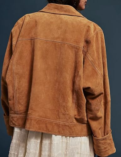 Lumister Faux Suede Jacket Women Casual Oversized Button Down Leather Bomber Jacket with Pocket Trendy 20252